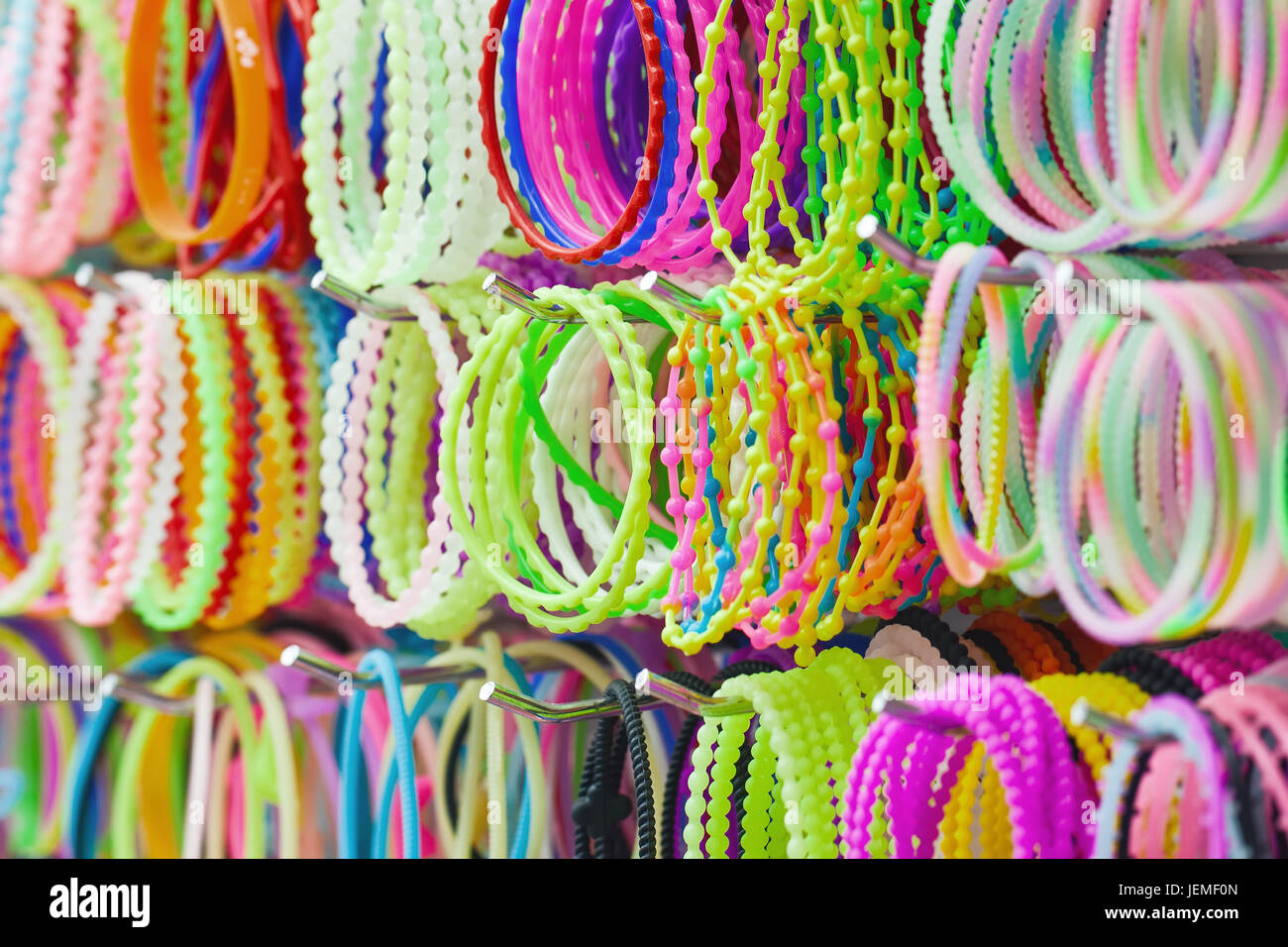 Collection multicolored rubber bracelets Stock Photo Alamy
