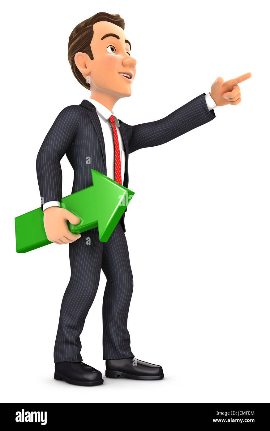 3d businessman holding green arrow and pointing direction, illustration ...