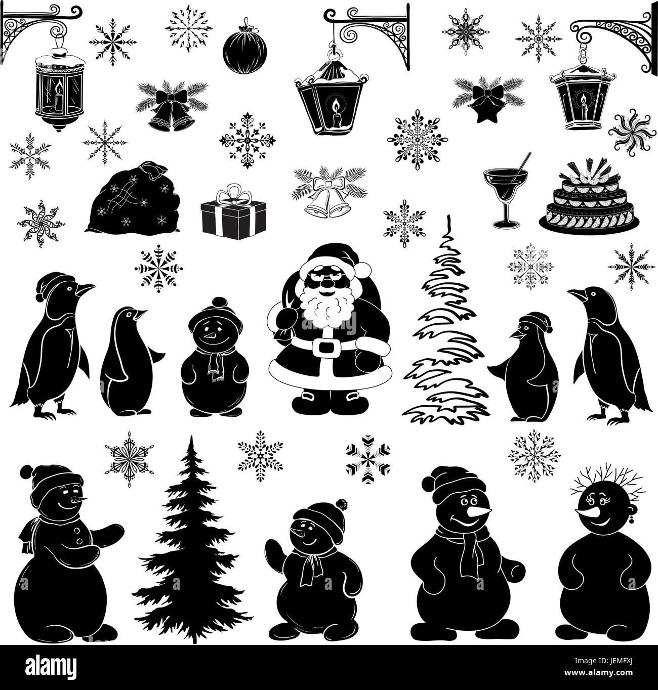 Christmas cartoon, set black silhouettes Stock Vector Image & Art - Alamy