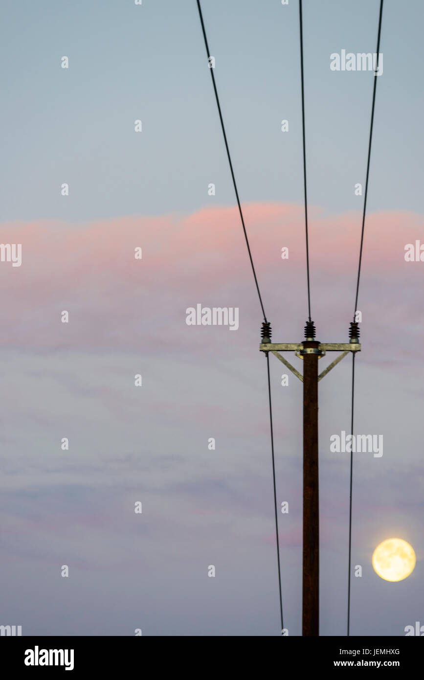 Telephone lines and evening sky Stock Photo Alamy