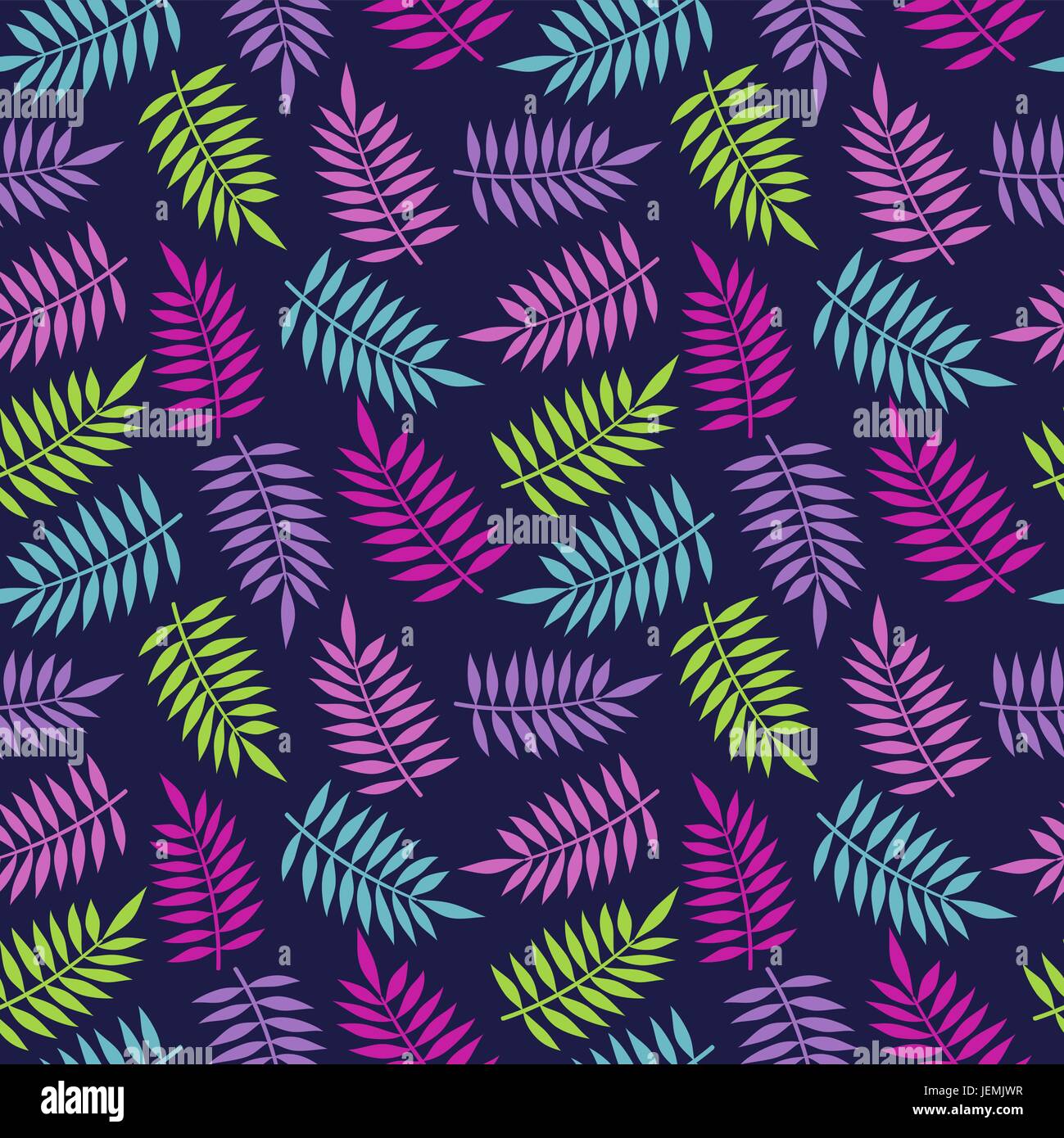 Tropical summer seamless pattern with colorful jungle palm tree leaf illustration. EPS10 vector. Stock Vector
