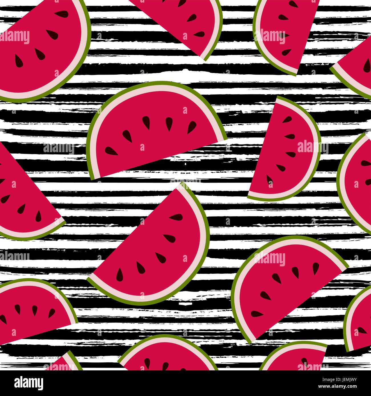 Summer seamless pattern design with watermelon fruit illustration, fun summertime background. EPS10 vector. Stock Vector
