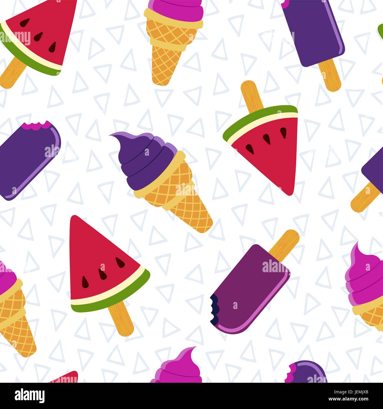 Summer seamless pattern design with colorful ice cream and watermelon ...