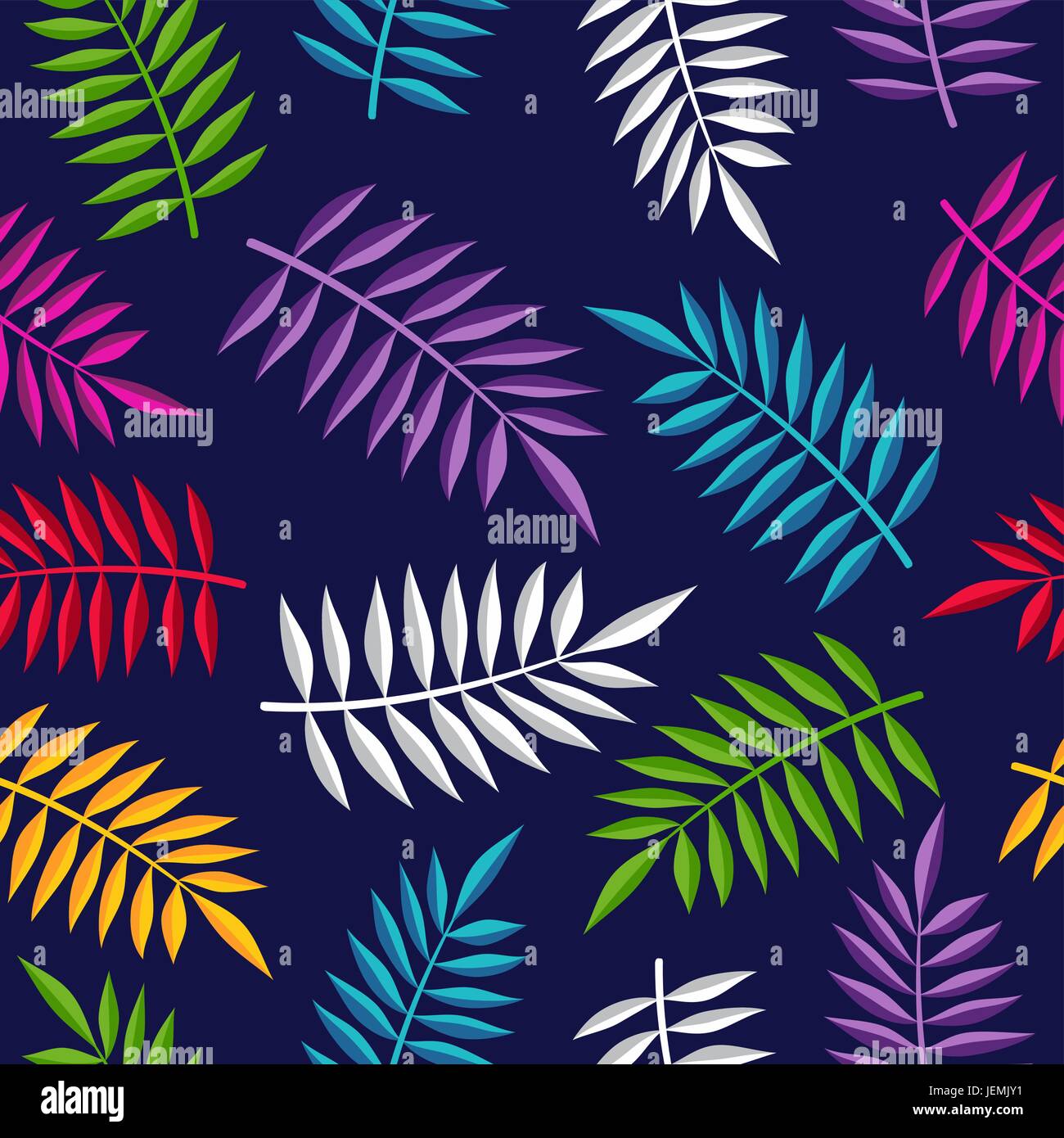 Tropical summer seamless pattern with colorful jungle palm tree leaf illustration. EPS10 vector. Stock Vector
