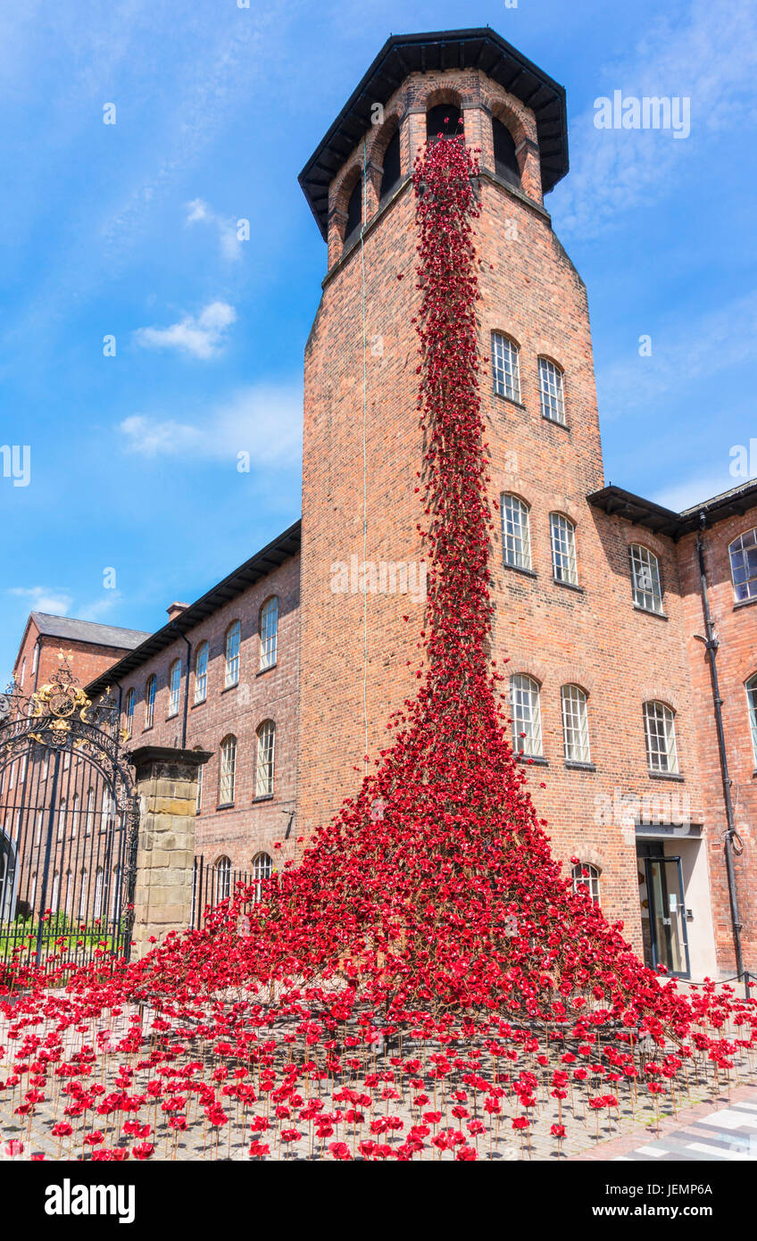 Derby Silk Mill Poppies Weeping Window Exhibition by Paul Cummings at Derby Silk Mill June 2017 Derby city centre Derbyshire England GB UK Europe Stock Photo