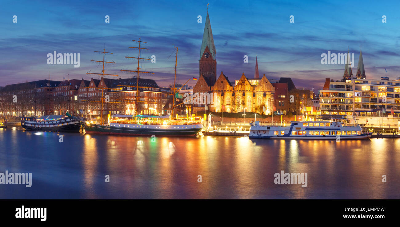 Weser River and St Martin Church, Bremen, Germany Stock Photo