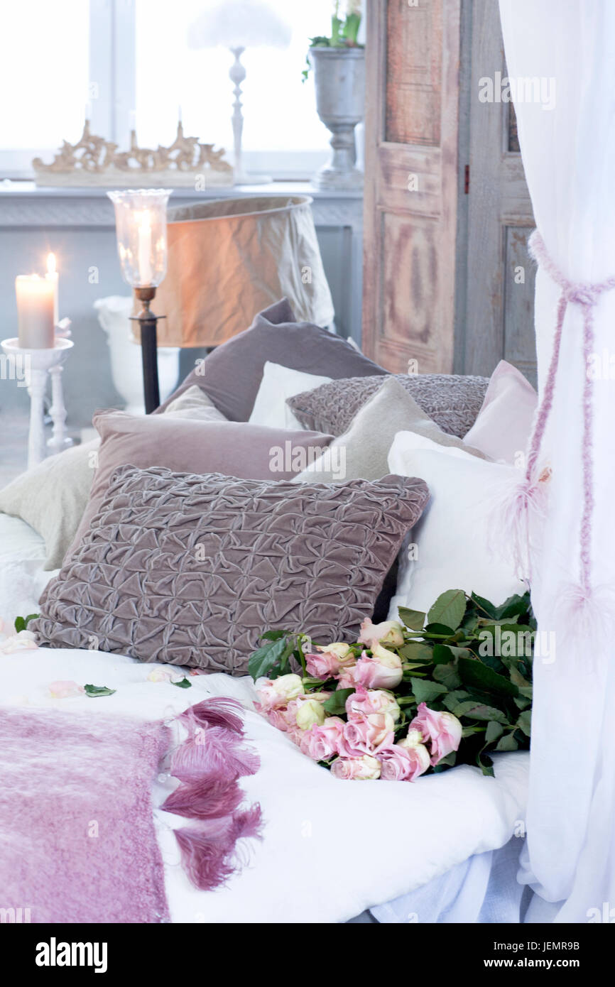 Pink roses on bed Stock Photo Alamy