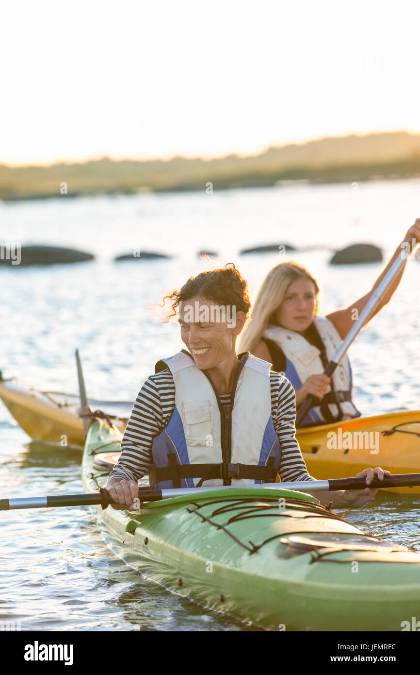 Mother with daughter kayaking Stock Photo Alamy