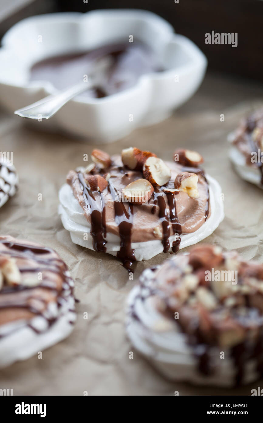 Mini pavlova with hazelnut cream and chocolate Stock Photo Alamy