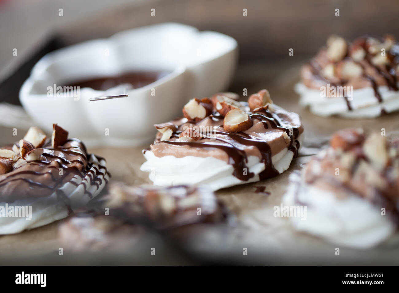 Mini pavlova with hazelnut cream and chocolate Stock Photo Alamy