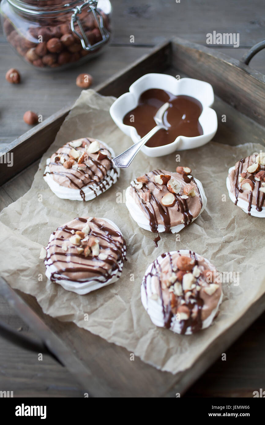 Mini pavlova with hazelnut cream and chocolate Stock Photo Alamy