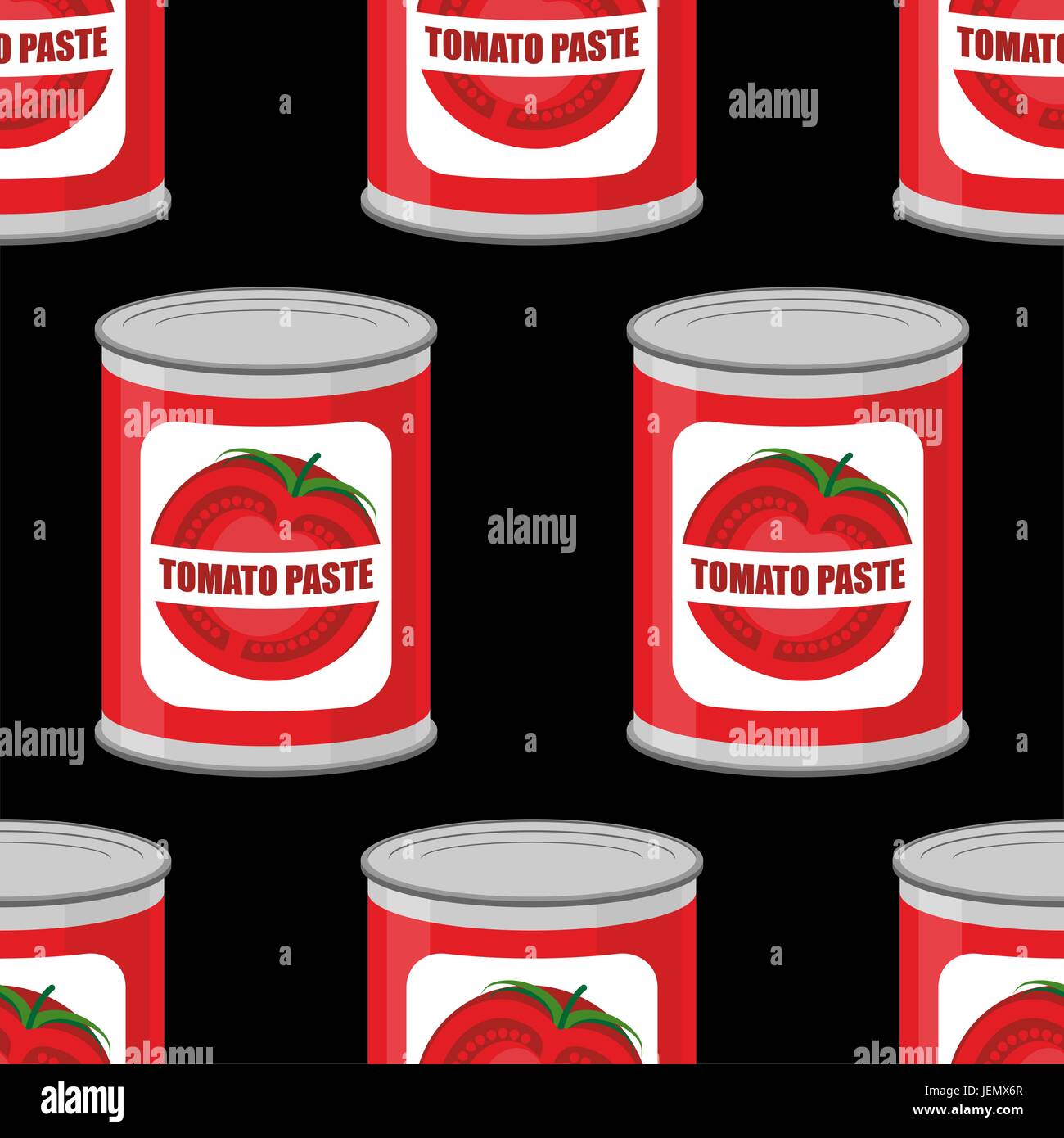Tomato paste seamless pattern. Cans texture. Iron pot with tomatoes Stock Vector