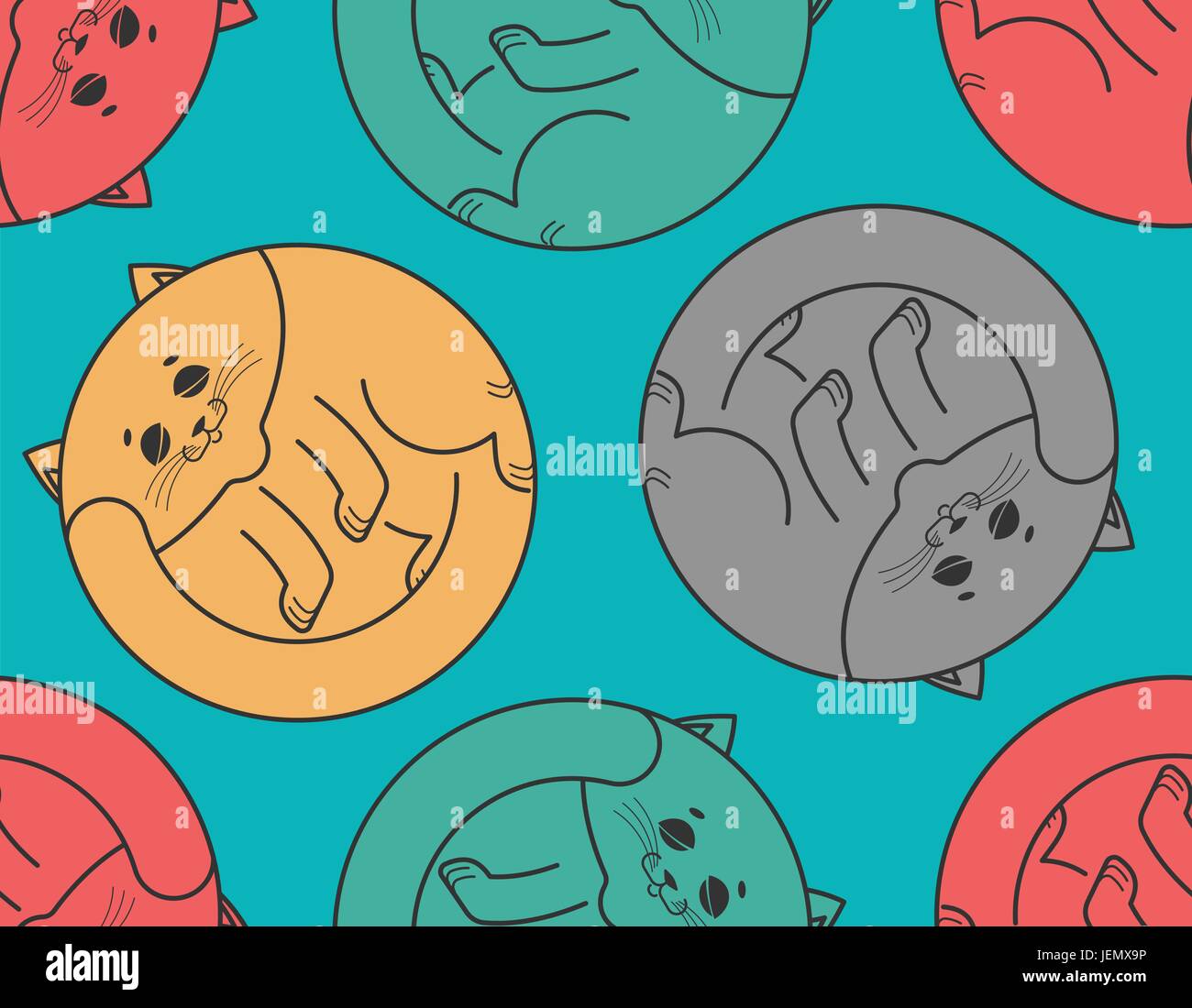 Sleeping cat seamless pattern. Home pet sleeps background. Texture for Childrens Cloth Stock Vector