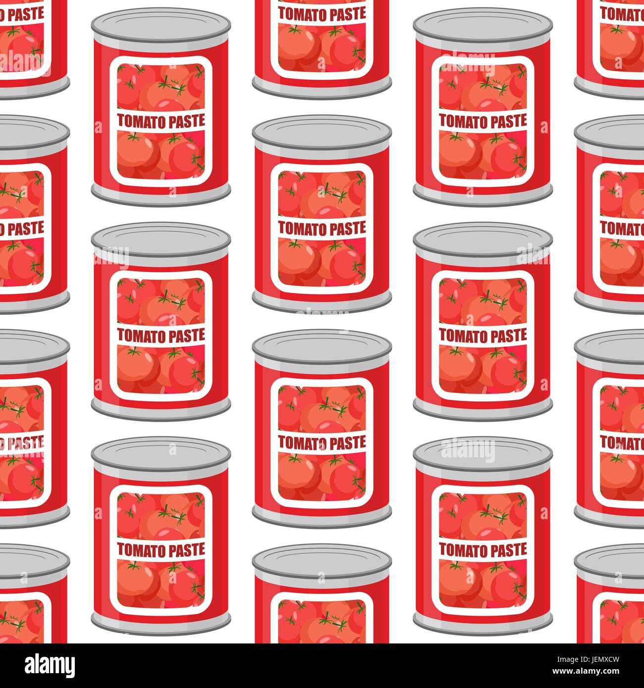 Tomato paste seamless pattern. Cans texture. Iron pot with tomatoes Stock Vector
