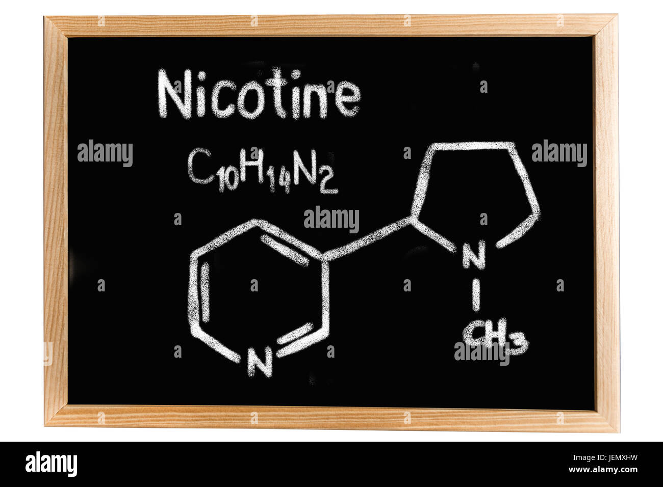 Blackboard with the chemical formula of Nicotine Stock Photo