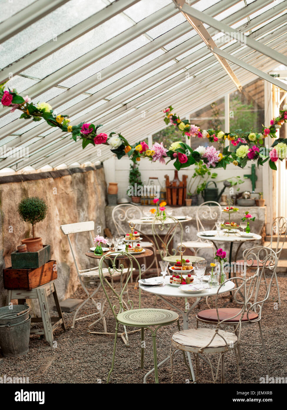 Tables set for afternoon tea Stock Photo - Alamy