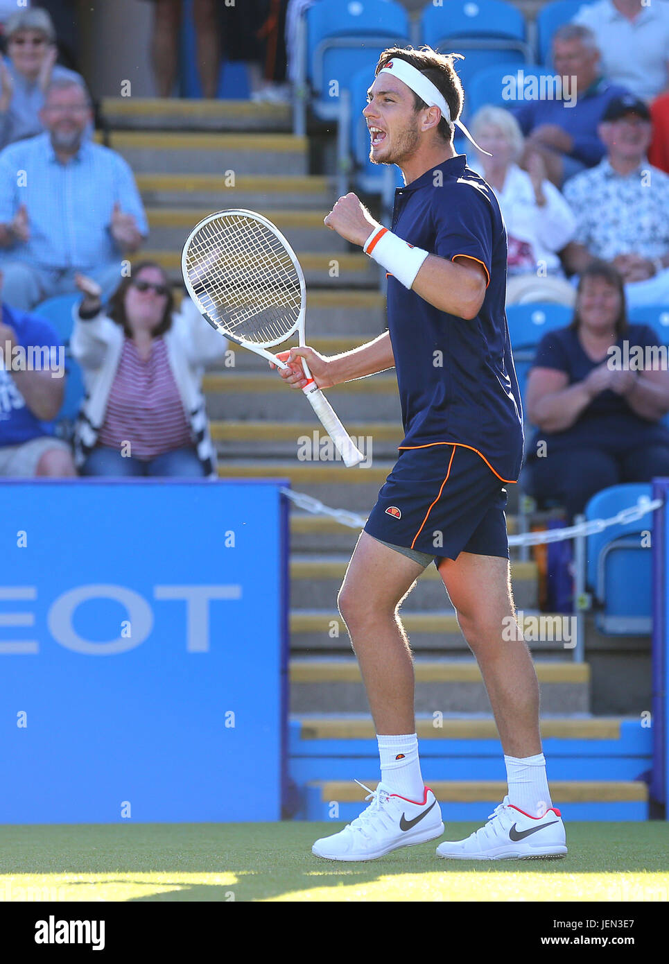 Eastbourne, UK. 26th June, 2017. Cameron Norrie of Great Britain celebrates after beating Horacio Zeballos of Argentina during day two of the Aegon International Eastbourne on June 26, 2017 in Eastbourne, England Credit: Paul Terry Photo/Alamy Live News Stock Photo