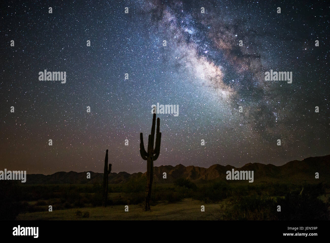 Milky Way galaxy in the night sky over the Sonoran Desert in Phoenix, Arizona, USA Stock Photo