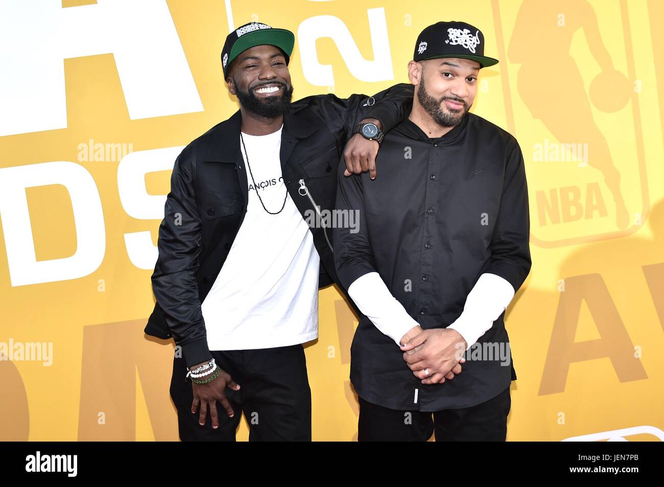 New York, NY, USA. 26th June, 2017. Desus, The Kid Mero at arrivals for 2017 NBA Awards on TNT, Basketball City at Pier 36, New York, NY June 26, 2017. Credit: Steven Ferdman/Everett Collection/Alamy Live News Stock Photo