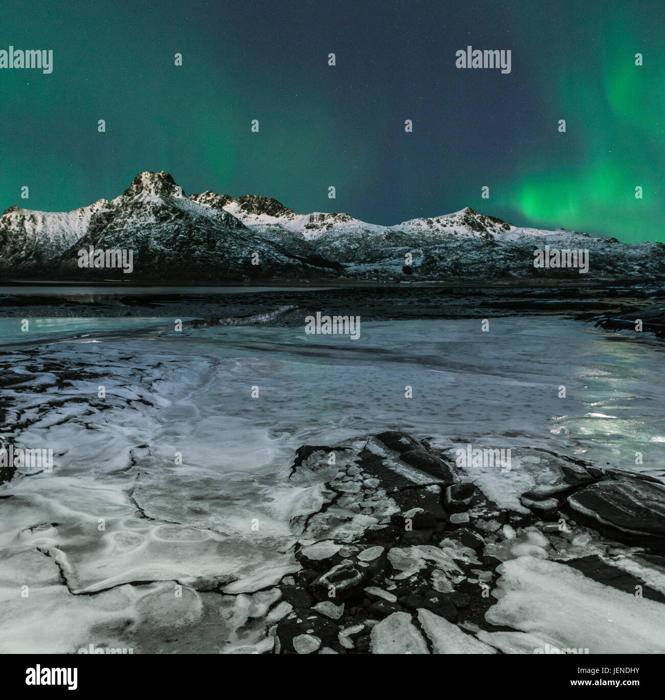 Northern Lights, Lofoten, Flakstad, Nordland, Norway Stock Photo