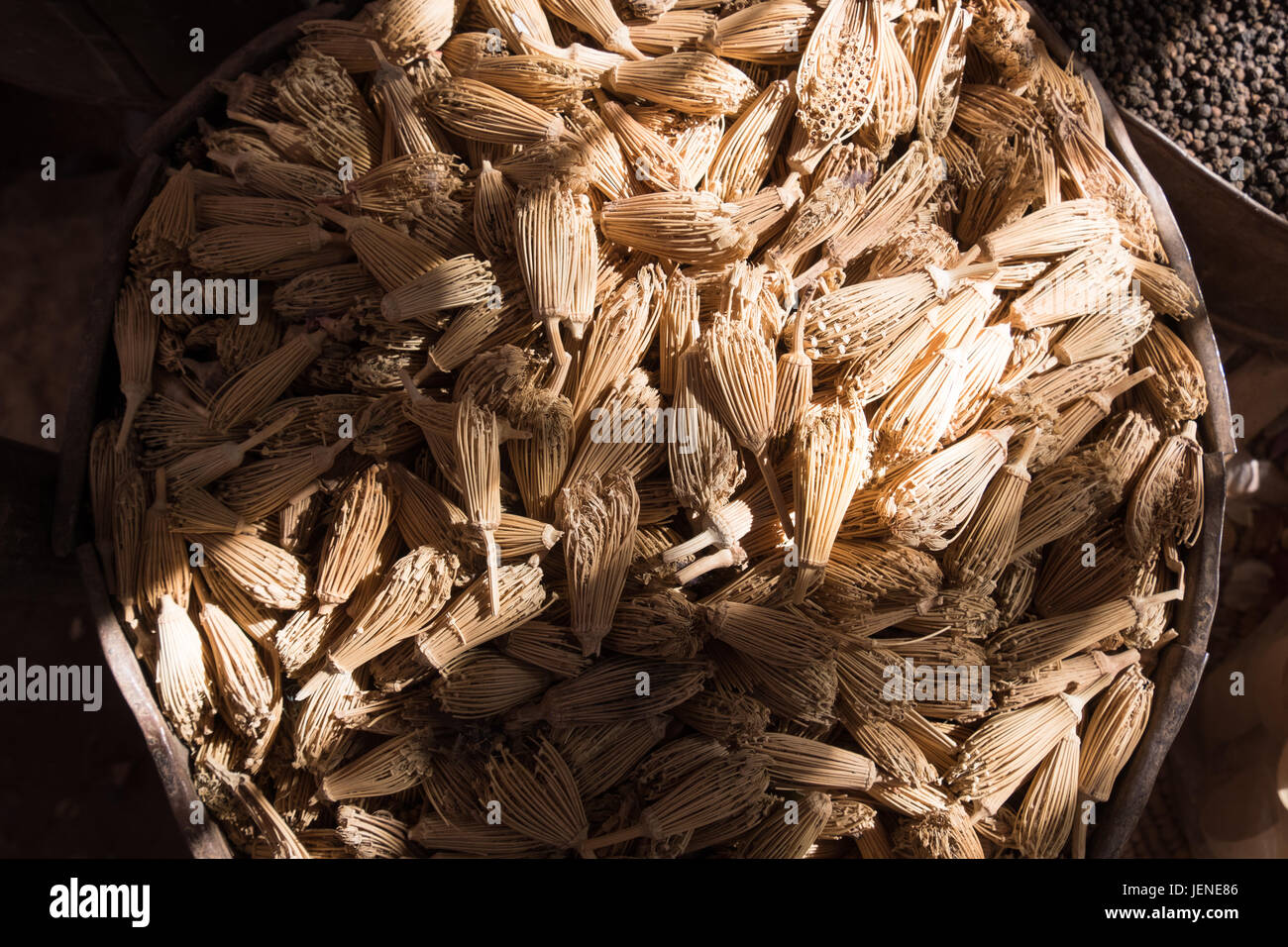 Overhead view of whisks at a market, Morocco Stock Photo