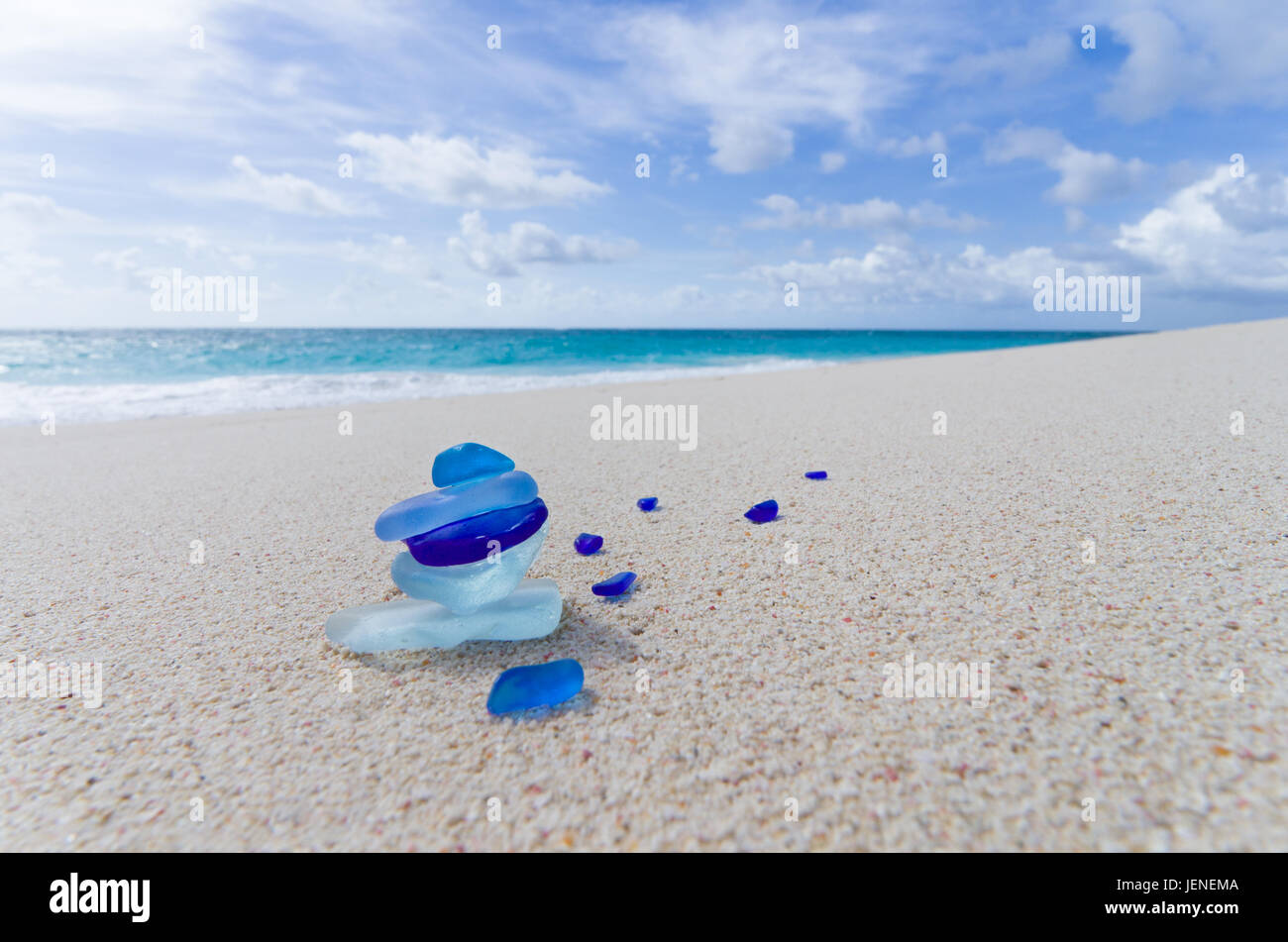 Colorful sea glass on the beach, Barbardos Stock Photo