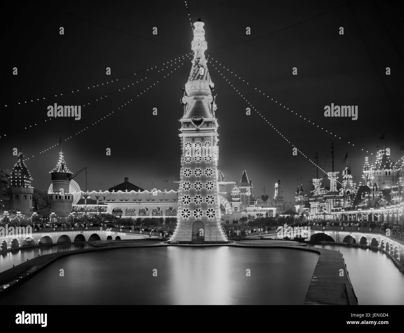 Electric Tower at Night, Luna Park, Coney Island, New York, USA, Detroit Publishing Company, 1903 Stock Photo