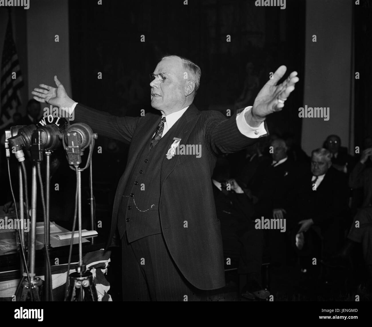 William Green, President of the American Federation of Labor, Portrait during Press Conference, Washington DC, USA, Harris & Ewing, February 1936 Stock Photo
