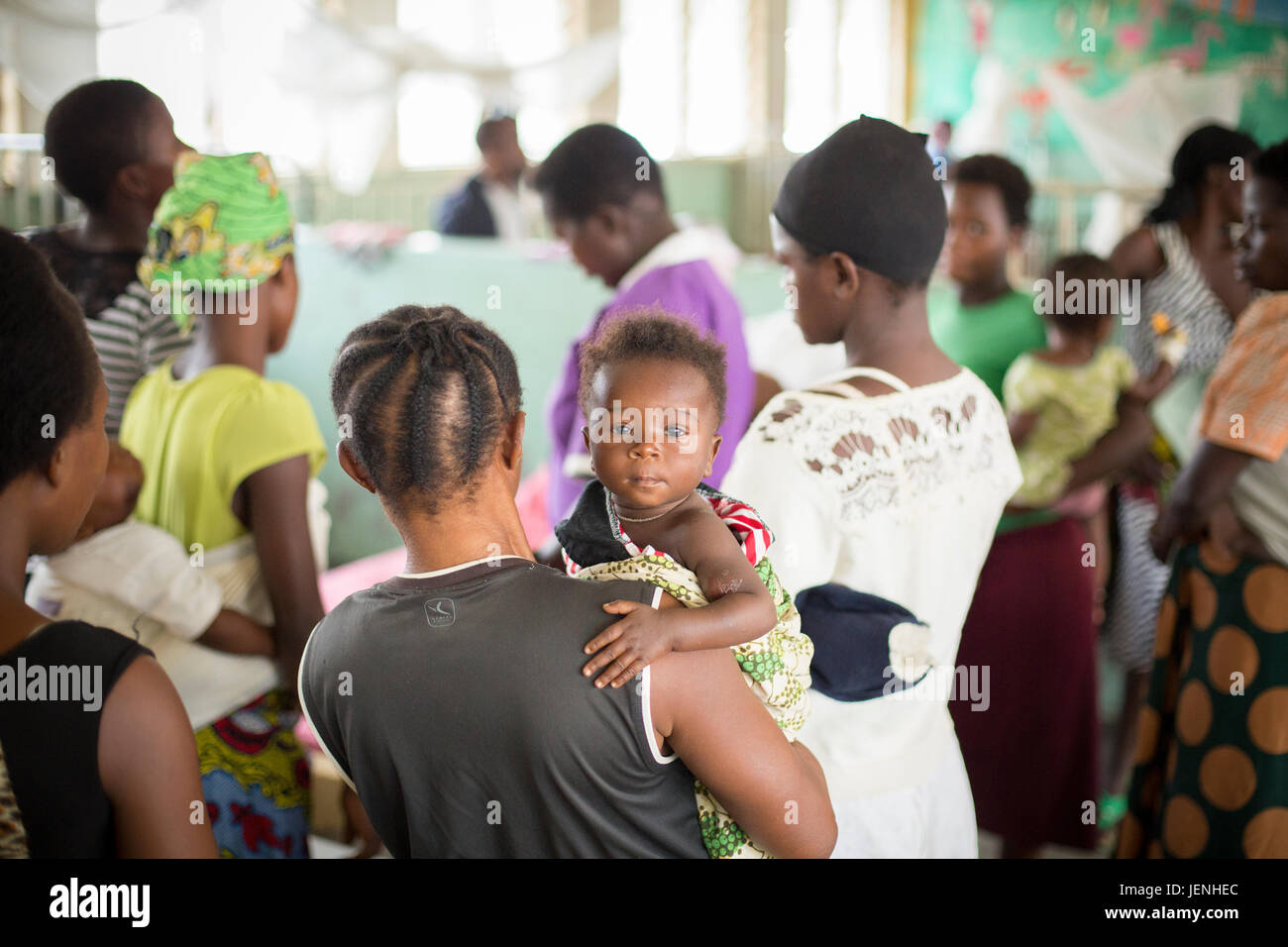 Patients wait to be seen at an underserved hospital in Bundibugyo, Uganda. Stock Photo