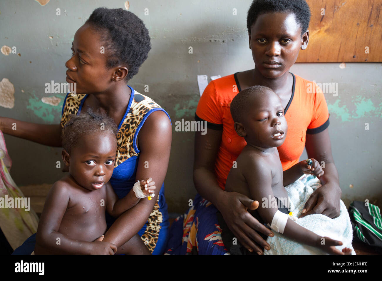 Patients wait to be seen at an underserved hospital in Bundibugyo, Uganda. Stock Photo