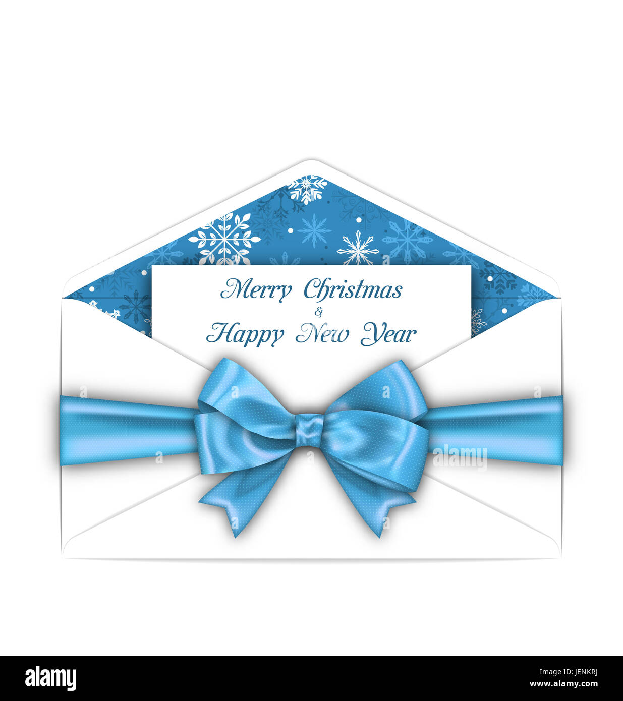 Illustration Envelope with Greeting Card and Blue Bow Ribbon for Merry ...