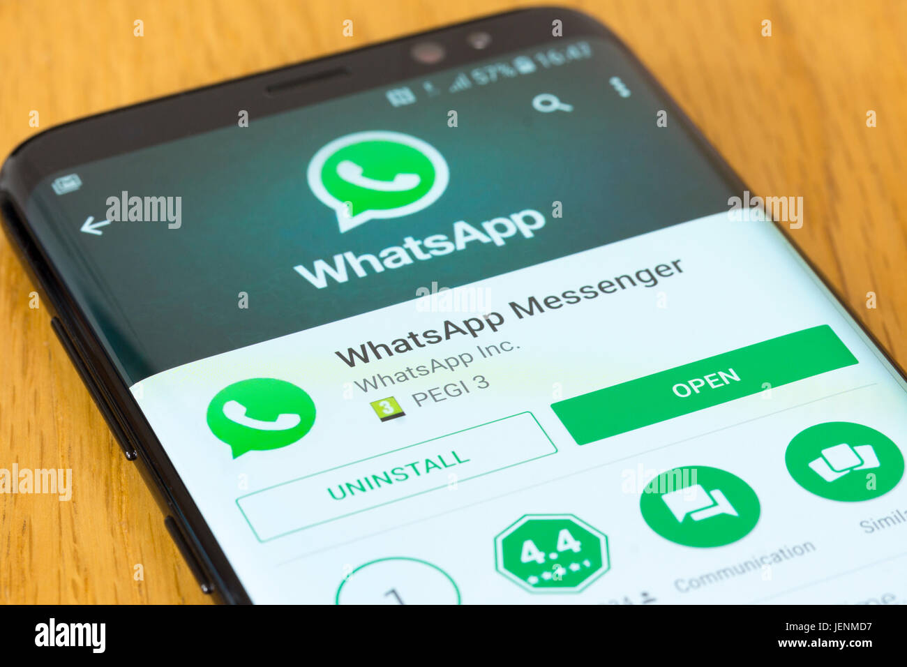 A closeup on the WhatsApp install screen on a smartphone Stock Photo