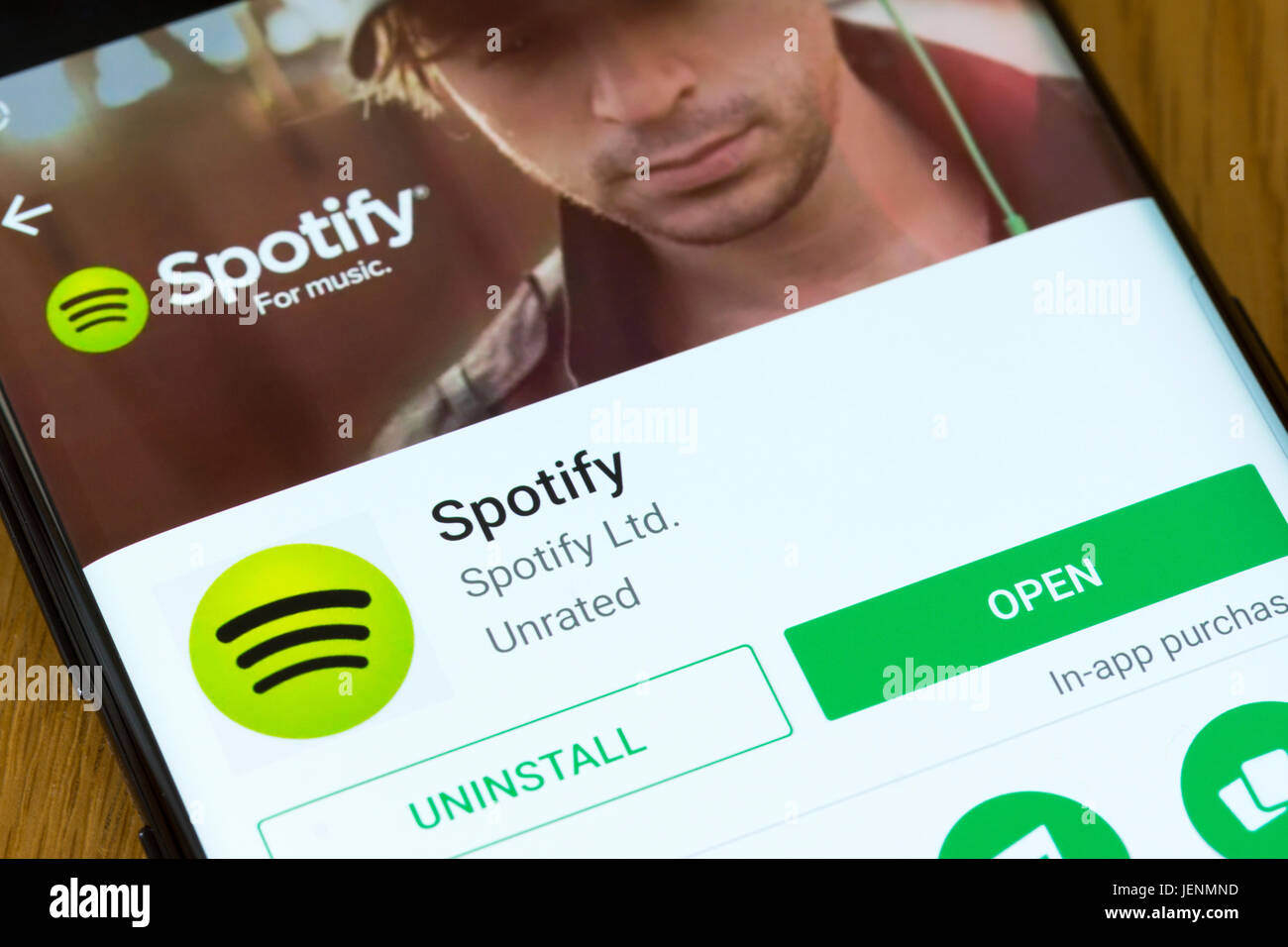 A closeup on the Spotify app install screen Stock Photo