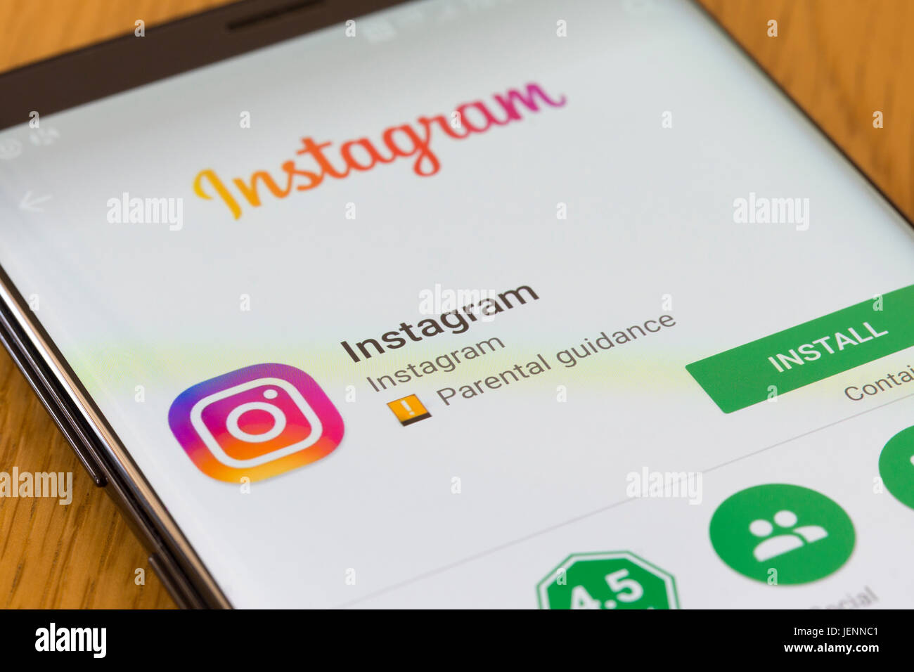 A closeup of the Instagram install screen on a smartphone Stock Photo