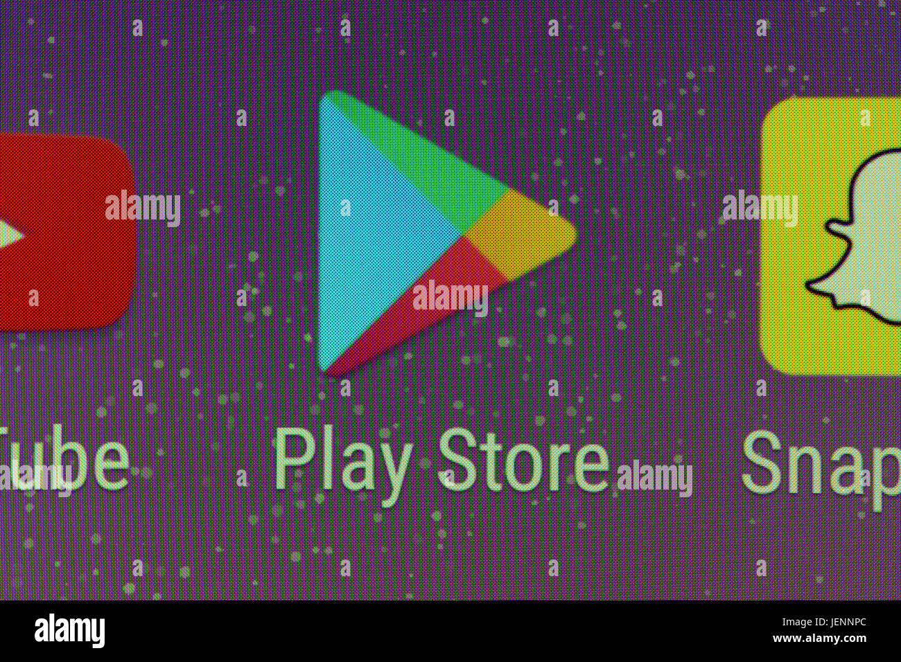 A closeup of the Google Play Store app on a smartphone screen Stock Photo