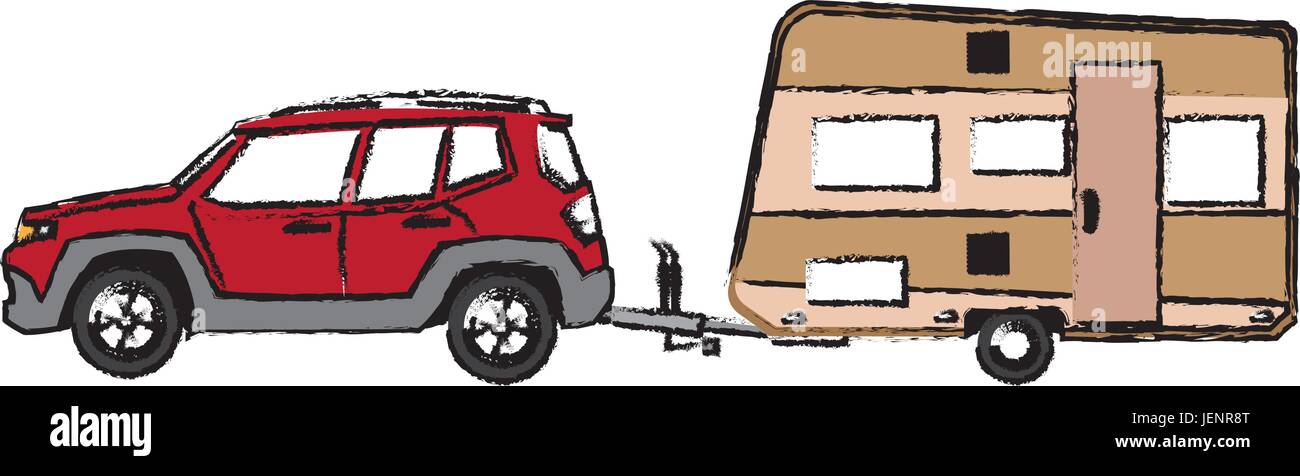 drawn suv car camper trailer travel transport Stock Vector Image & Art ...
