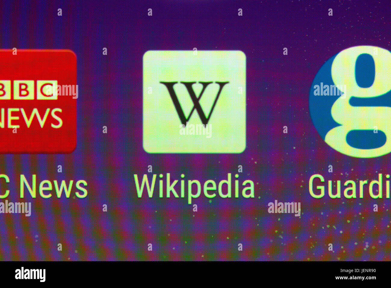 A closeup of the Wikipedia app on a smartphone Stock Photo