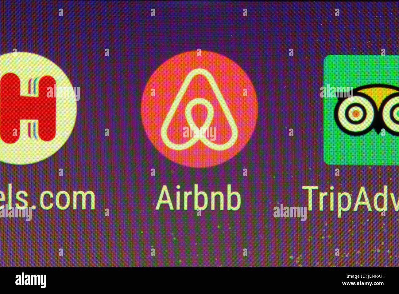 A closeup of the Hotels.com app on a smartphone screen Stock Photo