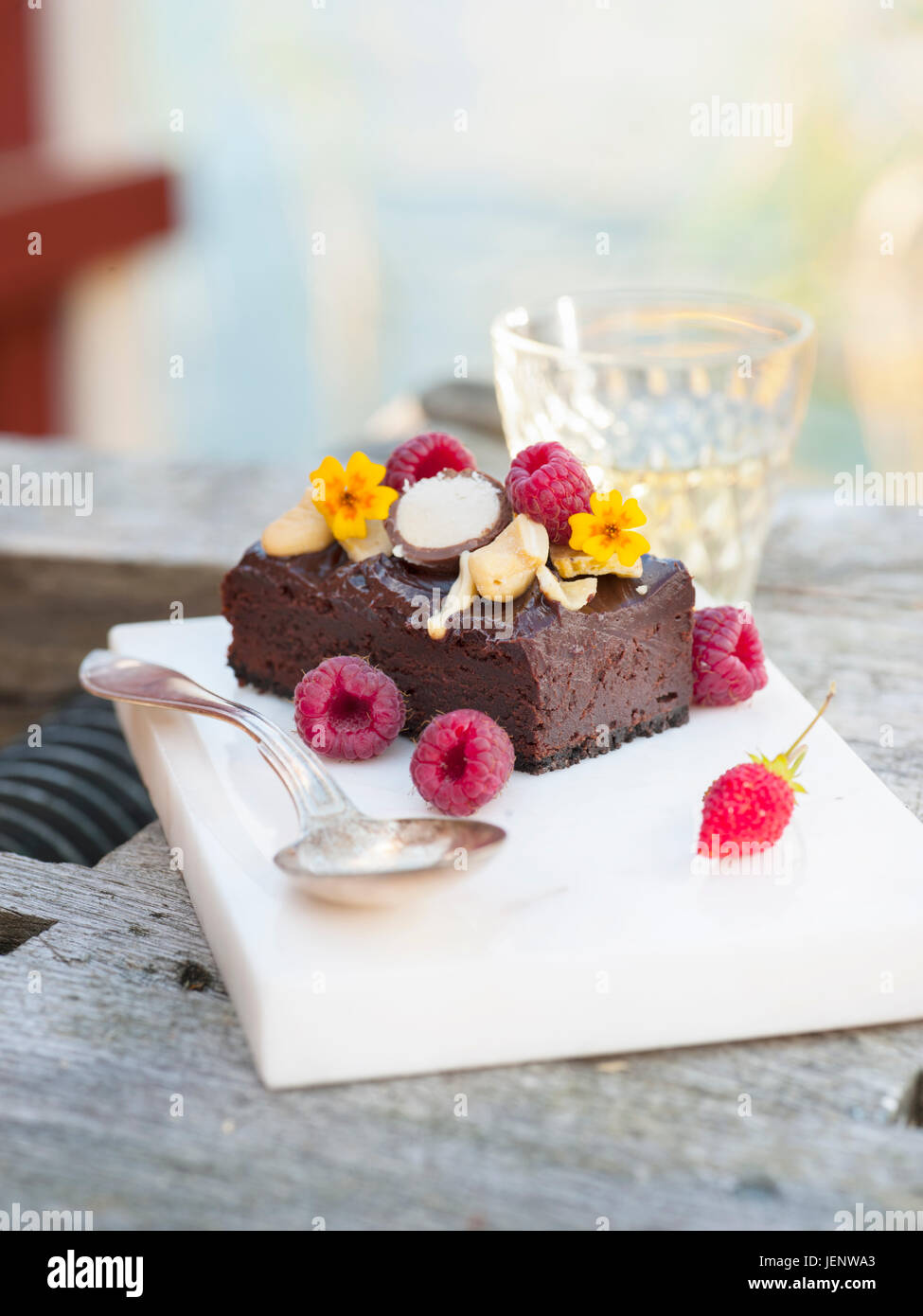 Chocolate cake with raspberries Stock Photo - Alamy