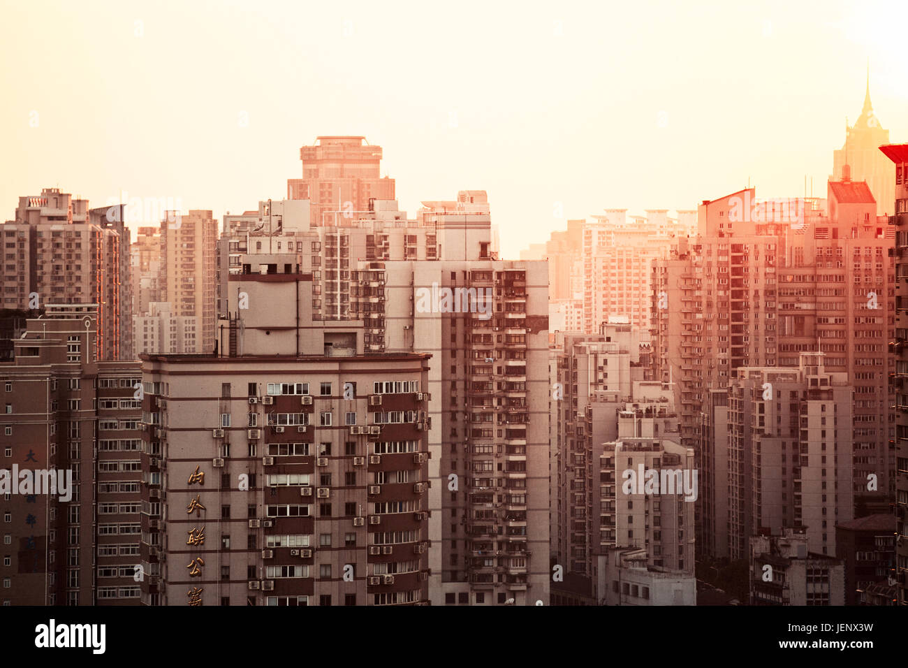 Silhouette of shanghai skyline at sunset hi-res stock photography and ...