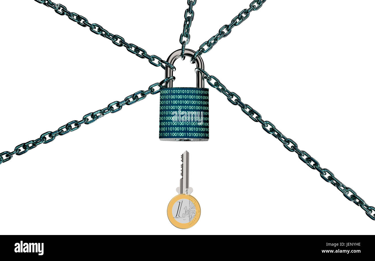 malware or ransomware attack concept padlock with money, clipping path, 3d illustration Stock Photo