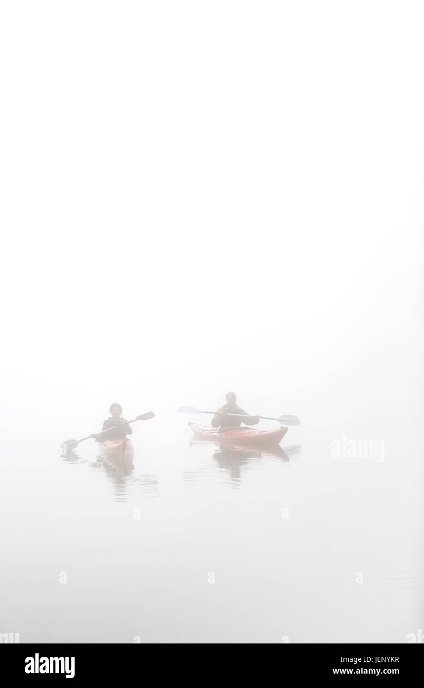 People kayaking in fog Stock Photo Alamy
