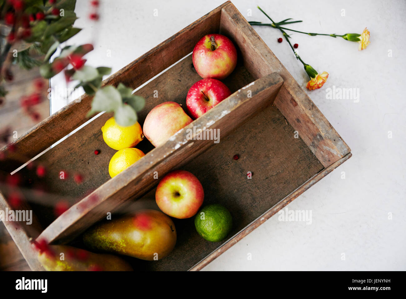Fruits in wooden box Stock Photo - Alamy