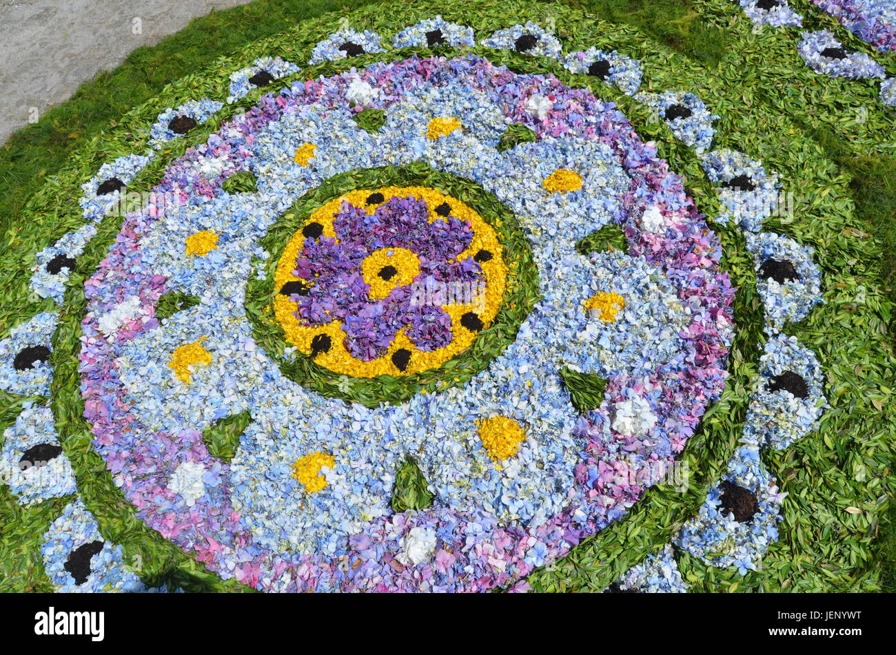 Flower carpets at Vila do Conde Corpus Christi Fest, 2017 Stock Photo