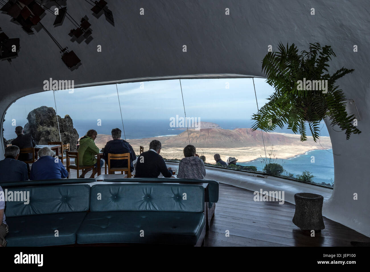 View towards the island of La Graciosa from the Mirador del Rio, designed by local artist César Manrique Stock Photo