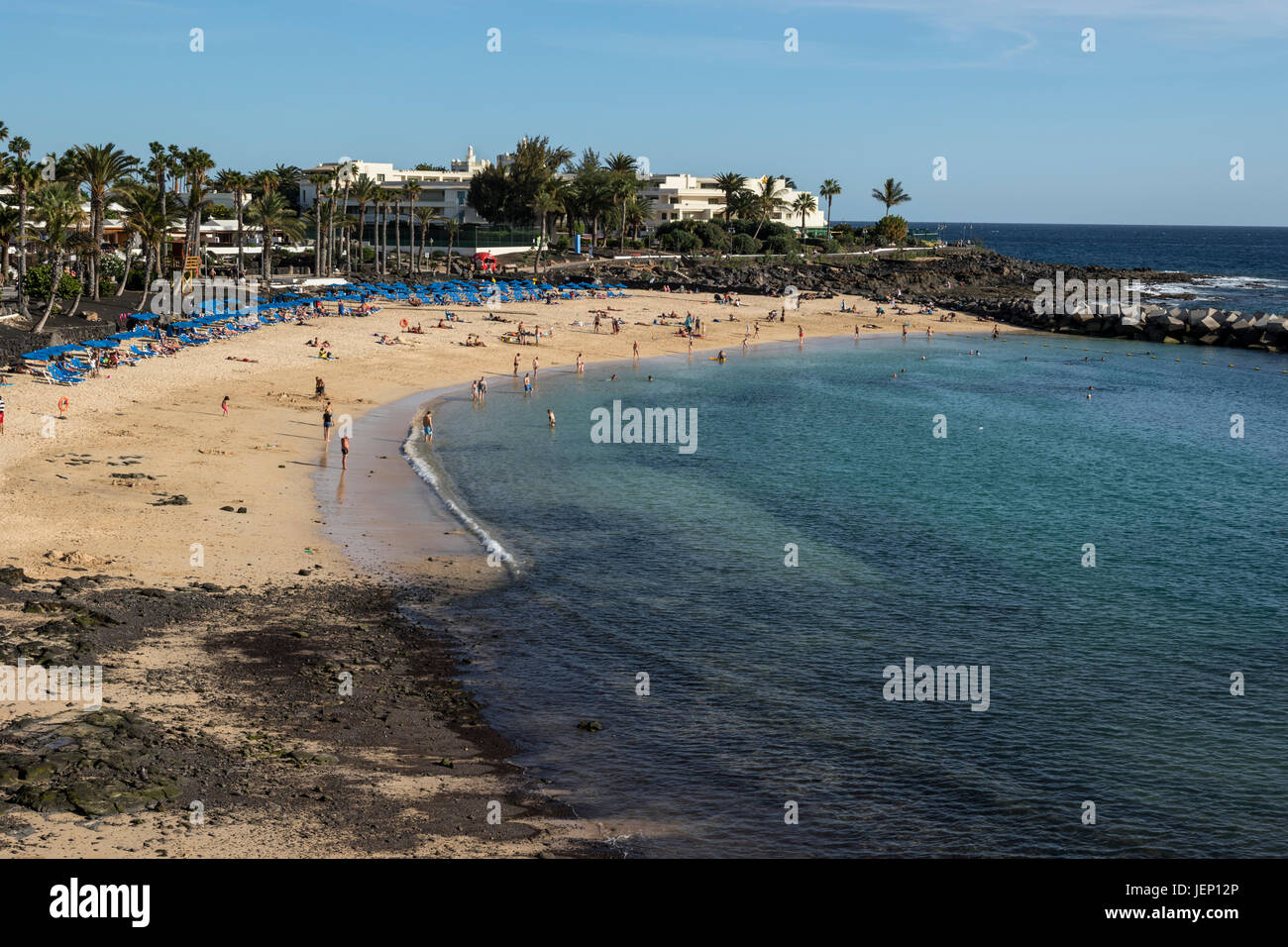 The beach Playa Flamingo in Playa Blanca Stock Photo