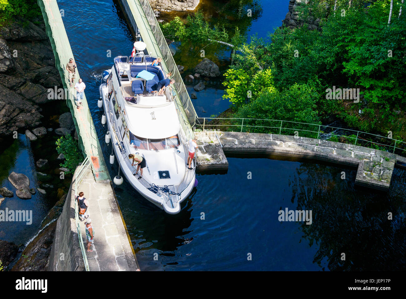 Boat on canal, high angle view Stock Photo