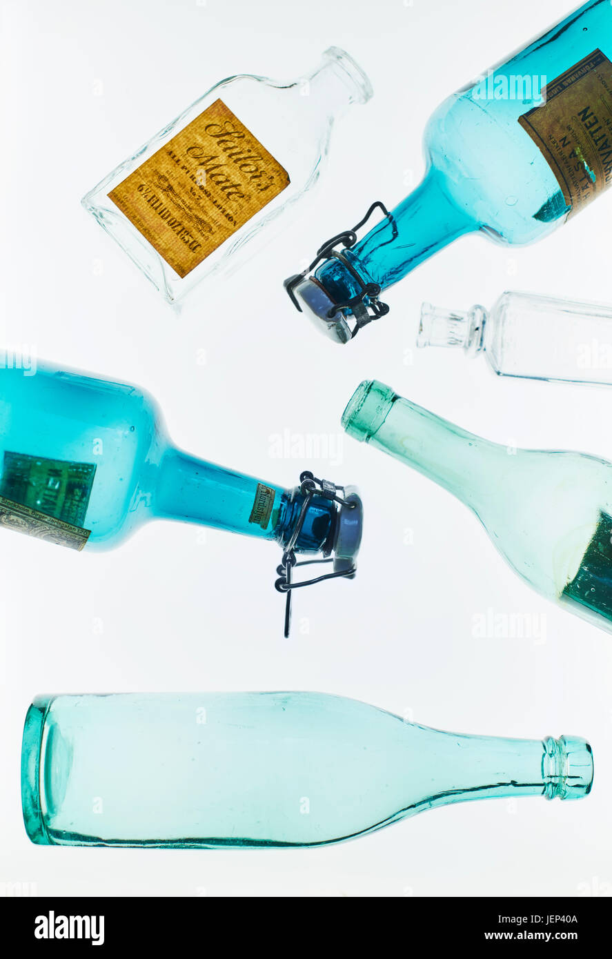 Old bottles on white background Stock Photo - Alamy