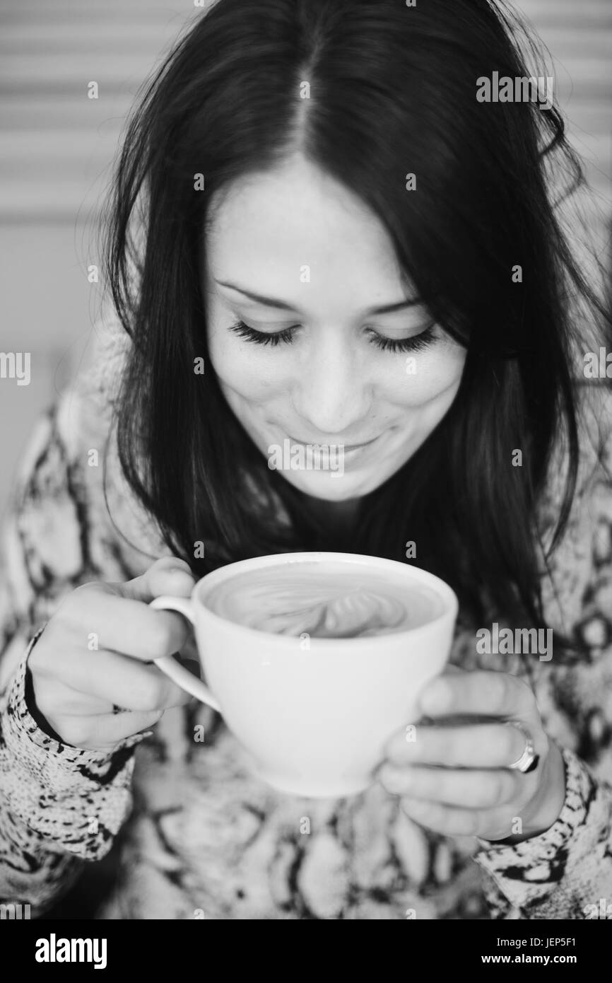 One young woman only front view Black and White Stock Photos Images