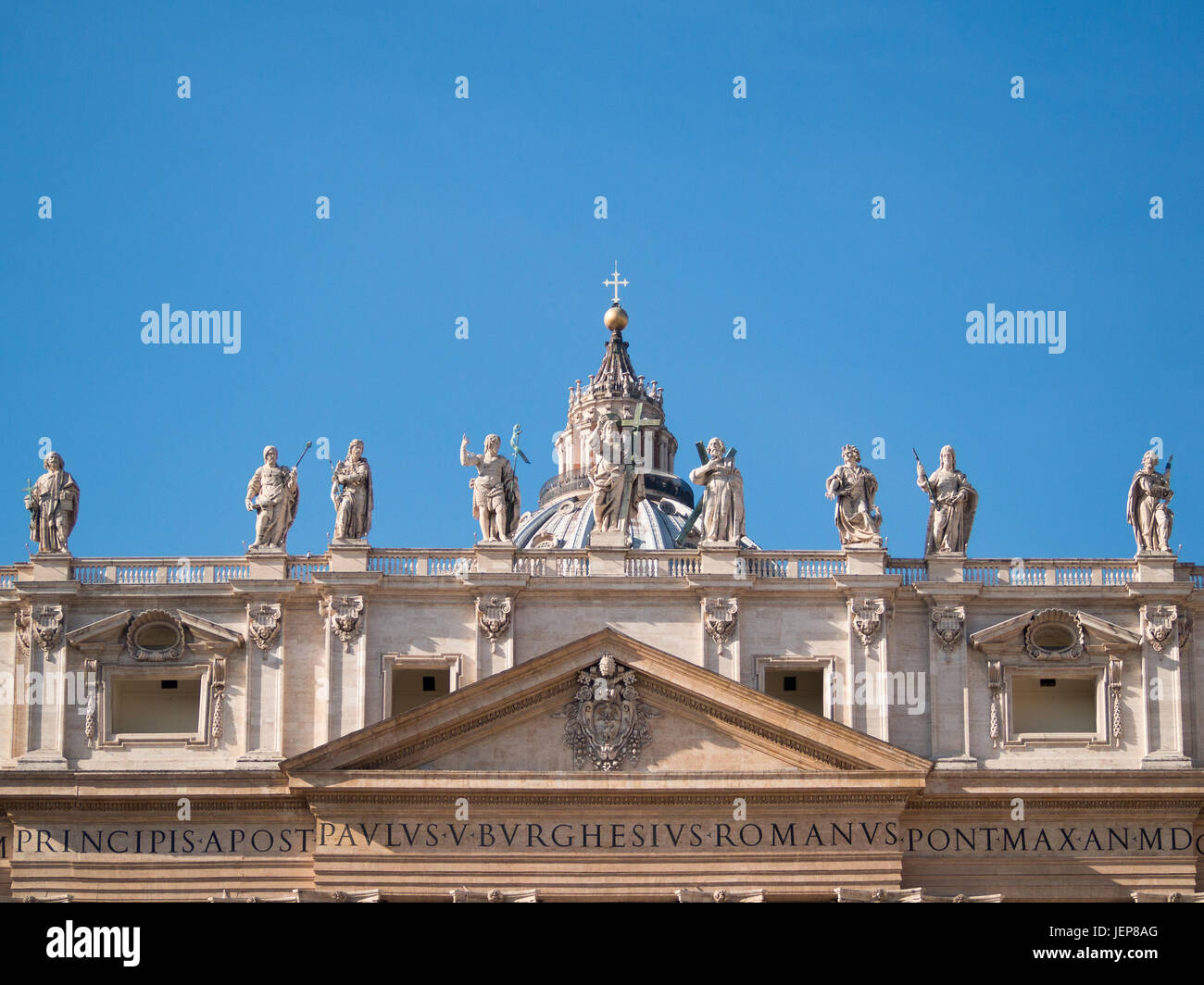 St. Peter's Basilica facade pediment Stock Photo